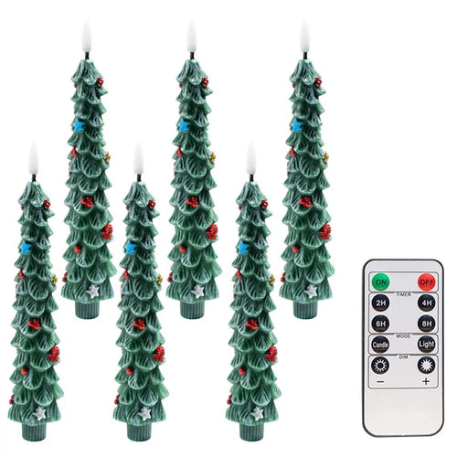 6Pcs Christmas Tree Shaped LED Candles with Remote Control  /  Flameless Decorative Lights Holiday Atmosphere Props - Snowflakes / Red Fruits - 1