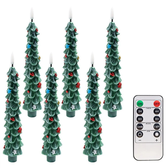 6Pcs Christmas Tree Shaped LED Candles with Remote Control  /  Flameless Decorative Lights Holiday Atmosphere Props - Snowflakes / Red Fruits - 1