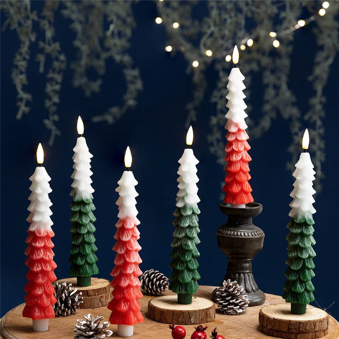 6Pcs Christmas Tree Shaped LED Candles with Remote Control  /  Flameless Decorative Lights Holiday Atmosphere Props - Snowflakes / Red Fruits - 2
