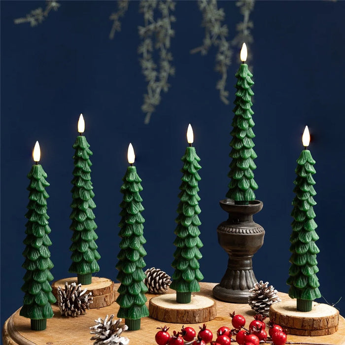 6Pcs Christmas Tree Shaped LED Candles with Remote Control  /  Flameless Decorative Lights Holiday Atmosphere Props - Snowflakes / Red Fruits - 6