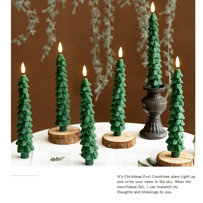 6Pcs Christmas Tree Shaped LED Candles with Remote Control  /  Flameless Decorative Lights Holiday Atmosphere Props - Snowflakes / Red Fruits - 7