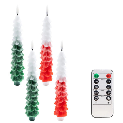 4Pcs Christmas Tree Shaped LED Candles with Remote Control Flameless Decorative Lights for Table Restaurant Hotel Decor - Gradient Red Green - 1