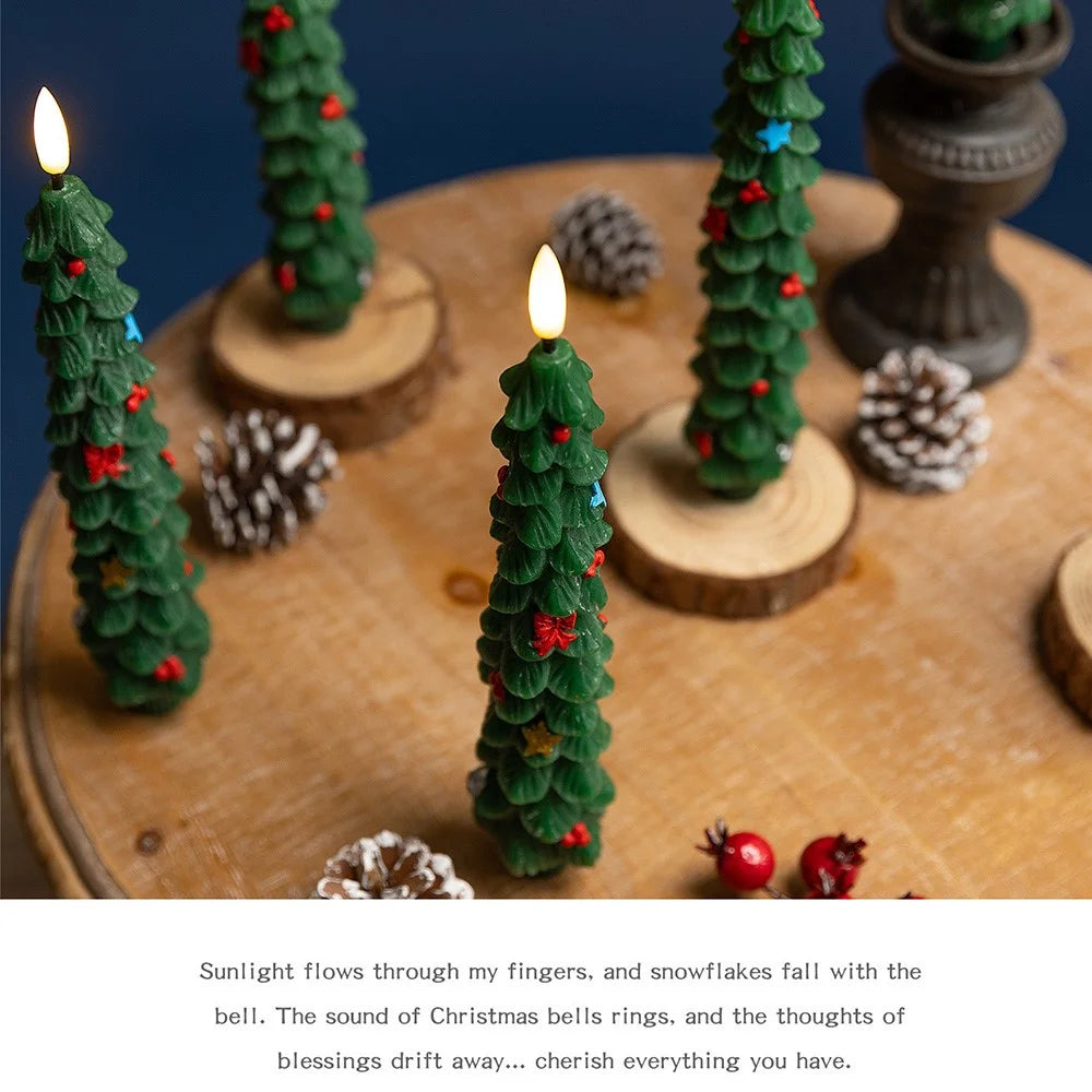 4Pcs Christmas Tree Shaped LED Candles with Remote Control Flameless Decorative Lights for Table Restaurant Hotel Decor - Gradient Red Green - 5