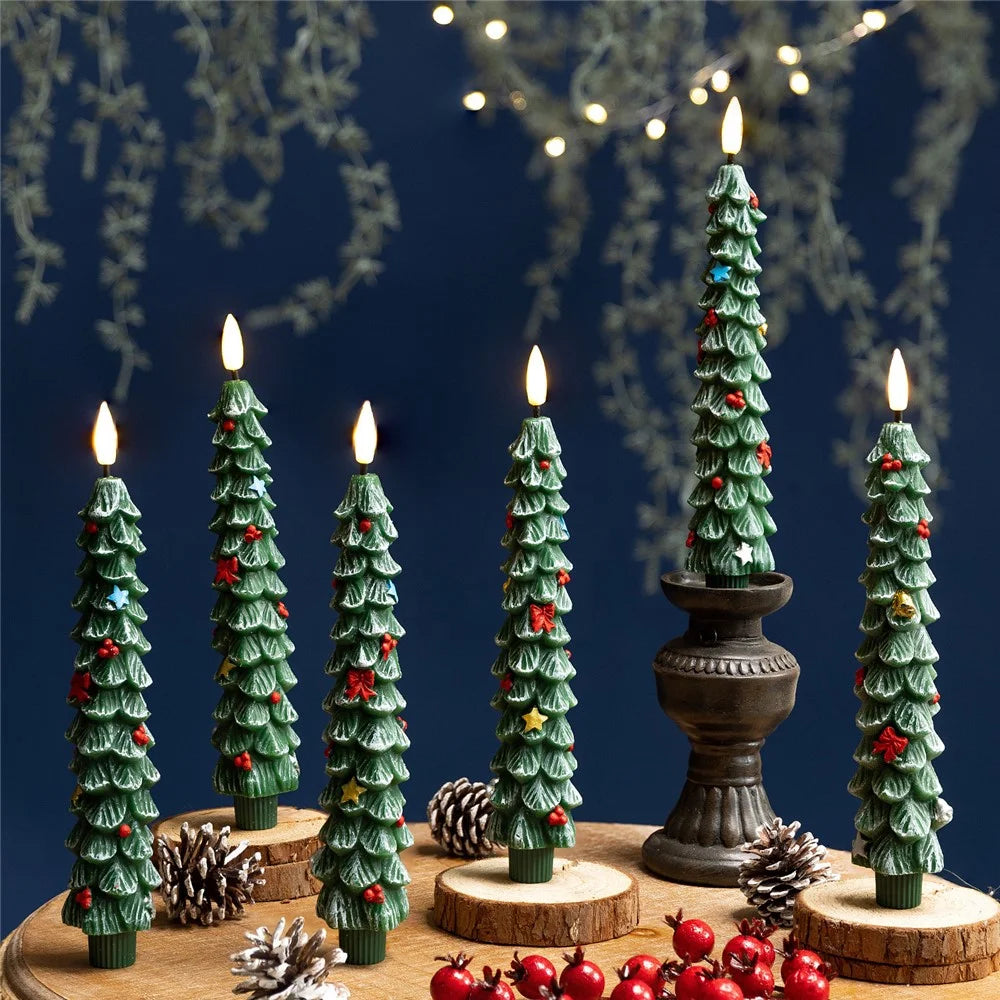 4Pcs Christmas Tree Shaped LED Candles with Remote Control Flameless Decorative Lights for Table Restaurant Hotel Decor - Gradient Red Green - 6
