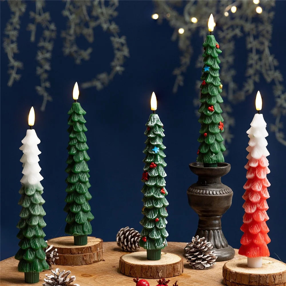 4Pcs Christmas Tree Shaped LED Candles with Remote Control Flameless Decorative Lights for Table Restaurant Hotel Decor - Gradient Red Green - 7