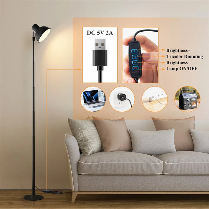 EFL001-P EU Plug Extendable Eye Protection Desk Light 3 Color Temperatures Dimmable Floor Lamp, Black - 6