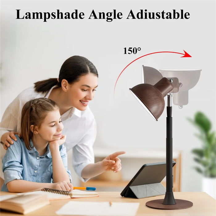 EFL001-P Extendable Iron Art Desk Lamp Study Reading Guest Room Eye Protection Water Transfer Print Light, EU Plug - Walnut Color - 5