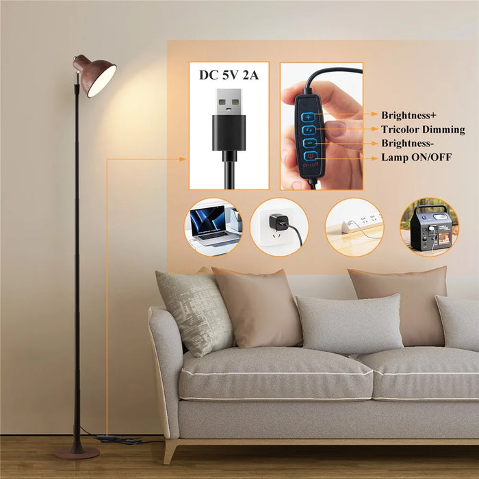 EFL001-P Extendable Iron Art Desk Lamp Study Reading Guest Room Eye Protection Water Transfer Print Light, EU Plug - Walnut Color - 6