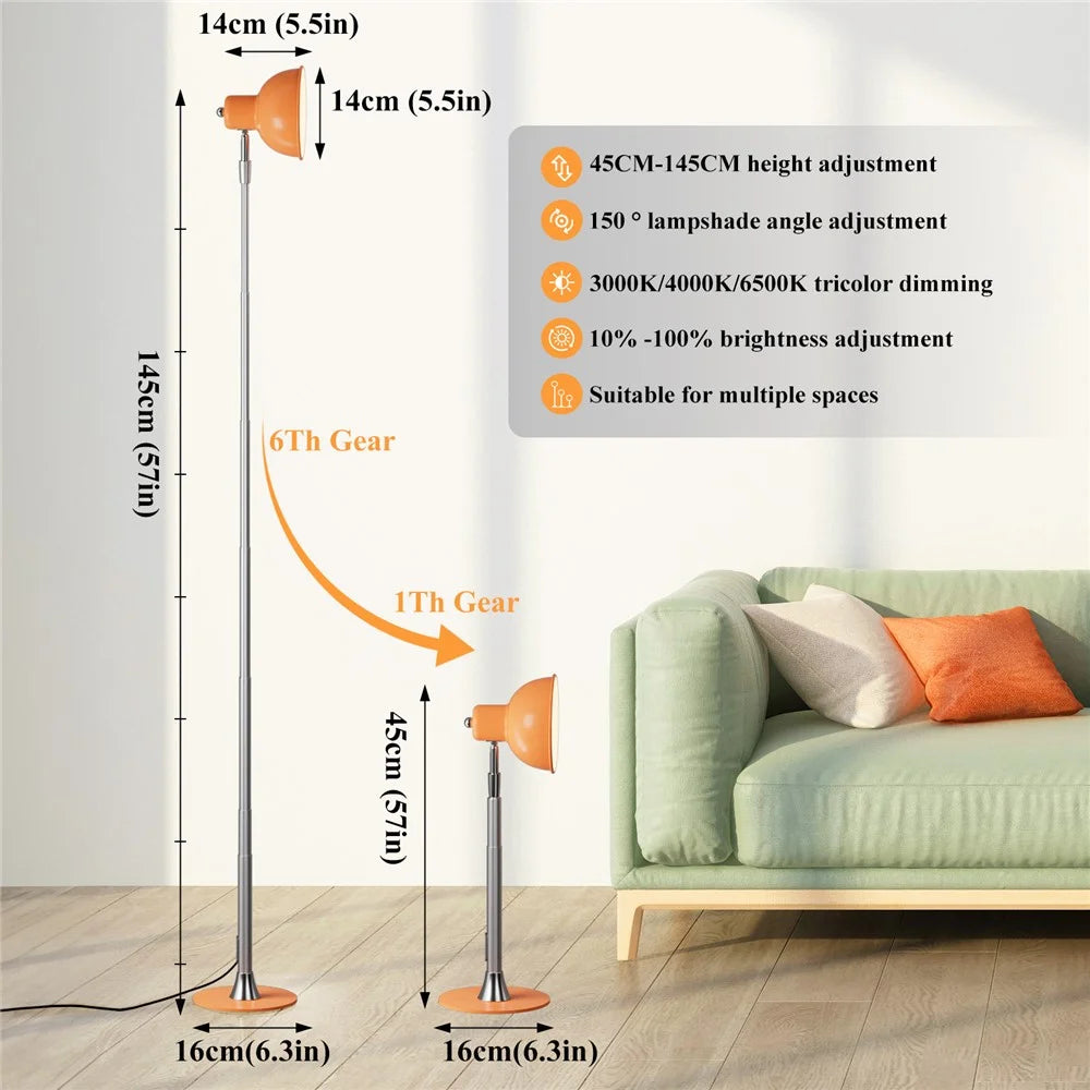 EFL001-P EU Plug Extendable Eye Protection Macaron Desk Light 3 Color Temperatures Dimmable Floor Lamp - Orange - 6