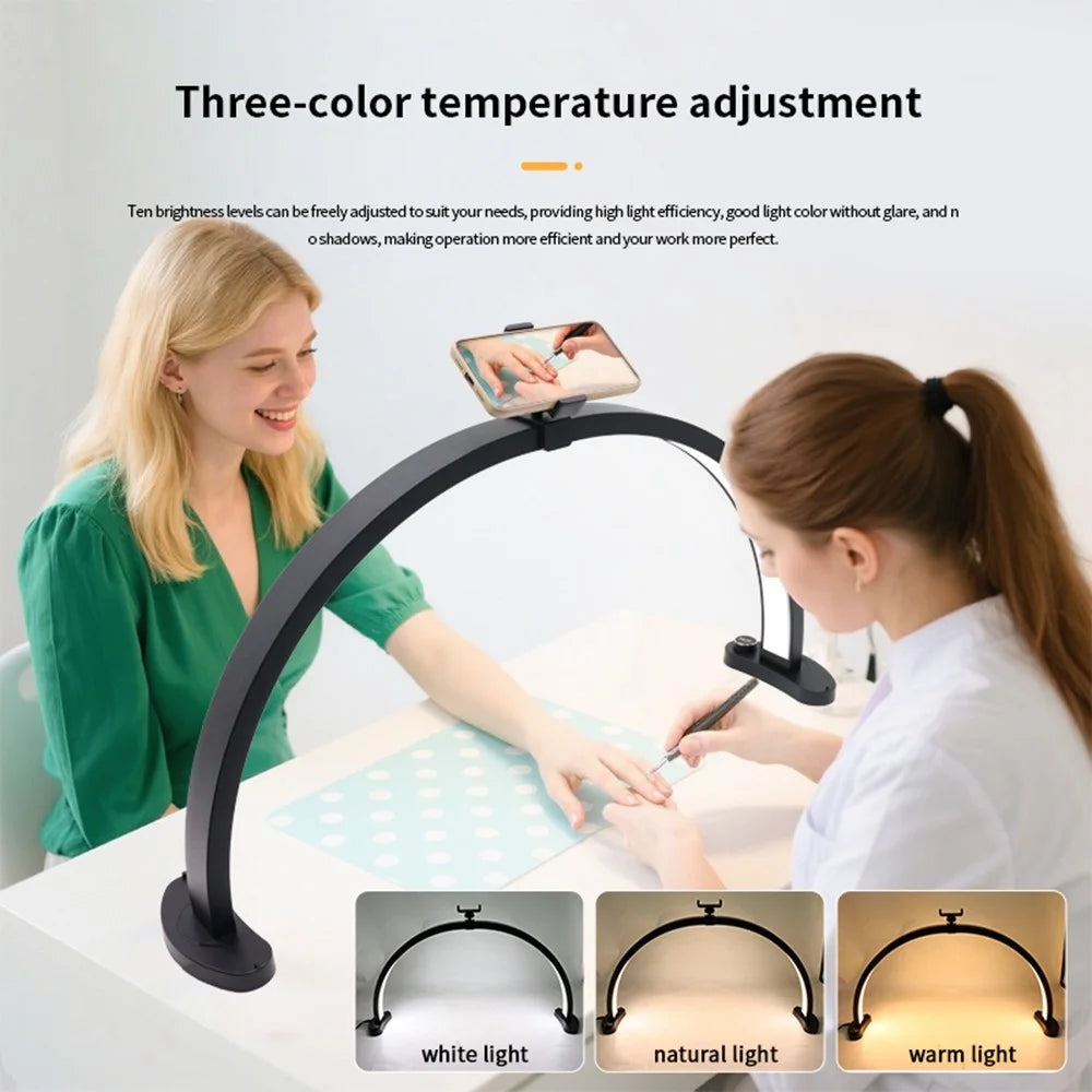HD-M11X 28 Inch LED Light Eye Care U-Shaped Shadowless Fill Light Semi-Circular Desktop Beauty Lamp for Tattoo / Nail Art - US Plug - 3