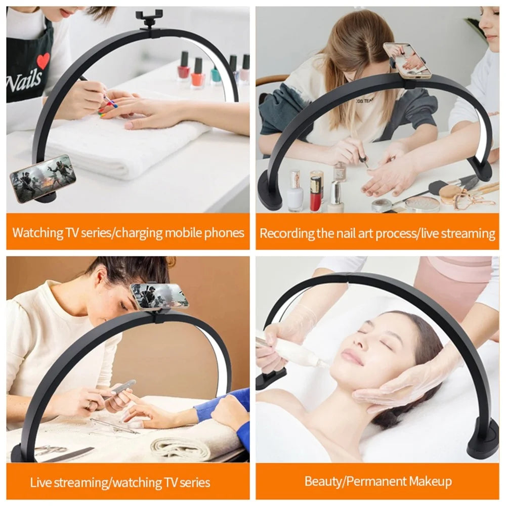 HD-M11X 28 Inch LED Light Eye Care U-Shaped Shadowless Fill Light Semi-Circular Desktop Beauty Lamp for Tattoo / Nail Art - US Plug - 6