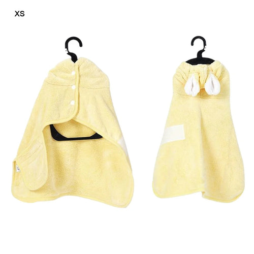 Size XS Quick Dry Wearable Towel for Dogs Cats Gift Absorbent Coral Fleece Hooded Pet Bath Robe, for Pets Under 4kg - Yellow - 1