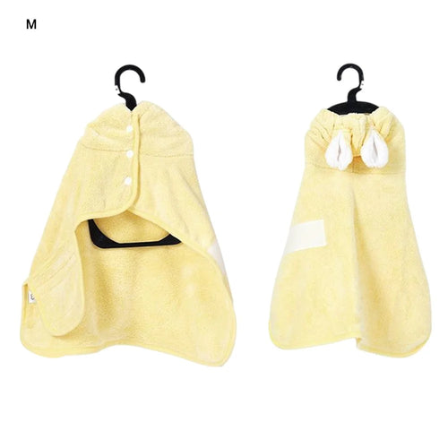 Size M Quick Dry Wearable Towel for Dogs Cats Gift Absorbent Coral Fleece Hooded Pet Bath Robe, for Pets 10-20kg - Yellow - 1