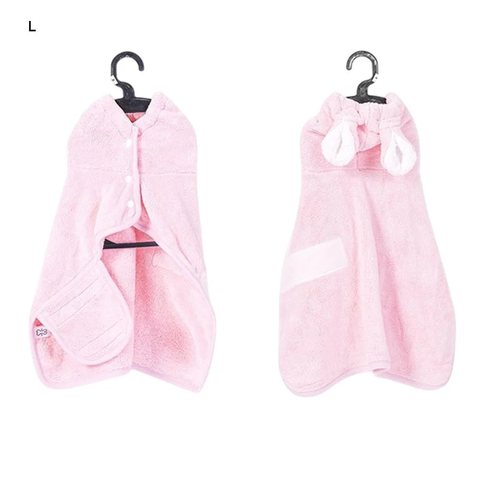 Size L Quick Dry Wearable Towel for Dogs Cats Gift Absorbent Coral Fleece Hooded Pet Bath Robe, for Pets 20-32.5kg - Pink - 1