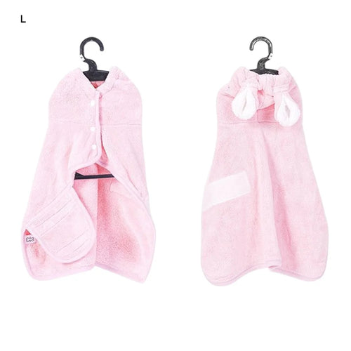 Size L Quick Dry Wearable Towel for Dogs Cats Gift Absorbent Coral Fleece Hooded Pet Bath Robe, for Pets 20-32.5kg - Pink - 1