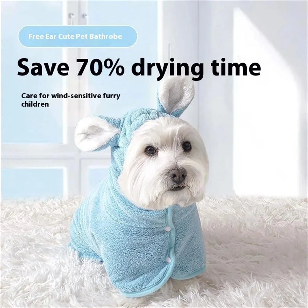 Size L Quick Dry Wearable Towel for Dogs Cats Gift Absorbent Coral Fleece Hooded Pet Bath Robe, for Pets 20-32.5kg - Pink - 2