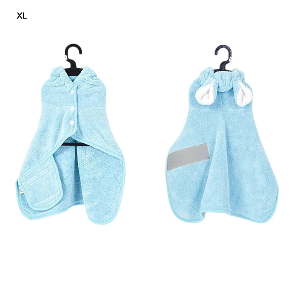 Size XL Quick Dry Wearable Towel for Dogs Cats Gift Absorbent Coral Fleece Hooded Pet Bath Robe, for Pets Under 45kg - Blue - 1