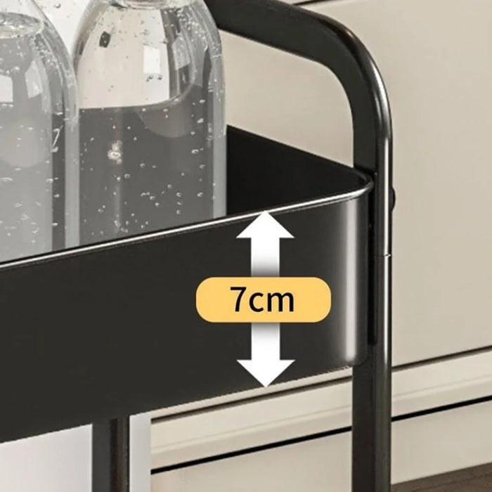 Side Table Storage Cart Living Room Sofa Tea Table Bedroom Kitchen Organizer Rack with Wheels - Black - 7