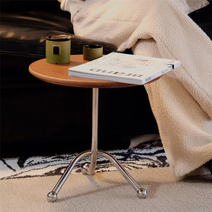 51cm Nordic Style Round Side Table Small Coffee Table Sofa End Table Creative Nightstand for Living Room - Walnut - 3