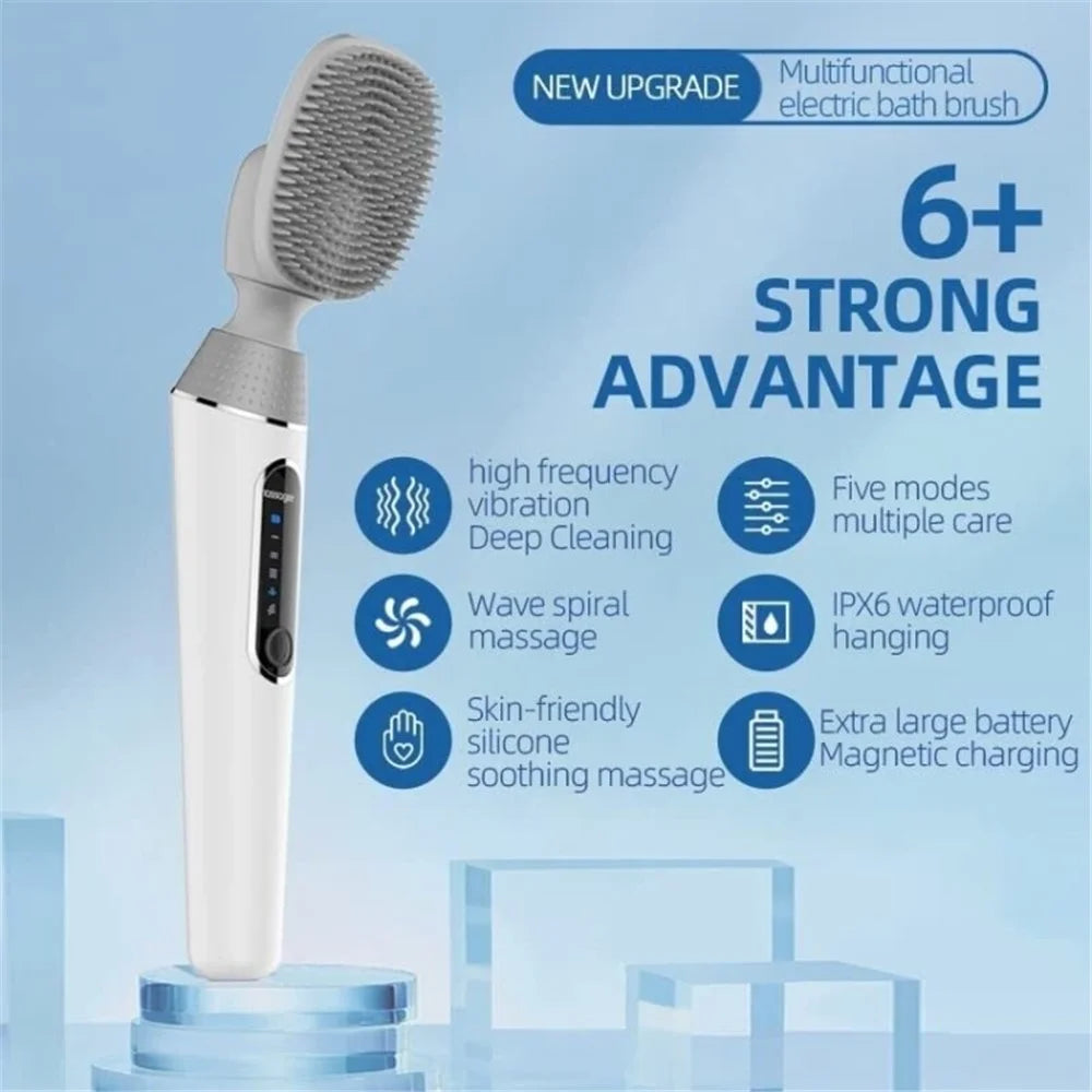 Electric Body Brush 5 Modes IPX6 Waterproof Silicone Shower Brush Body for Cleansing Massaging Exfoliating - Black - 3