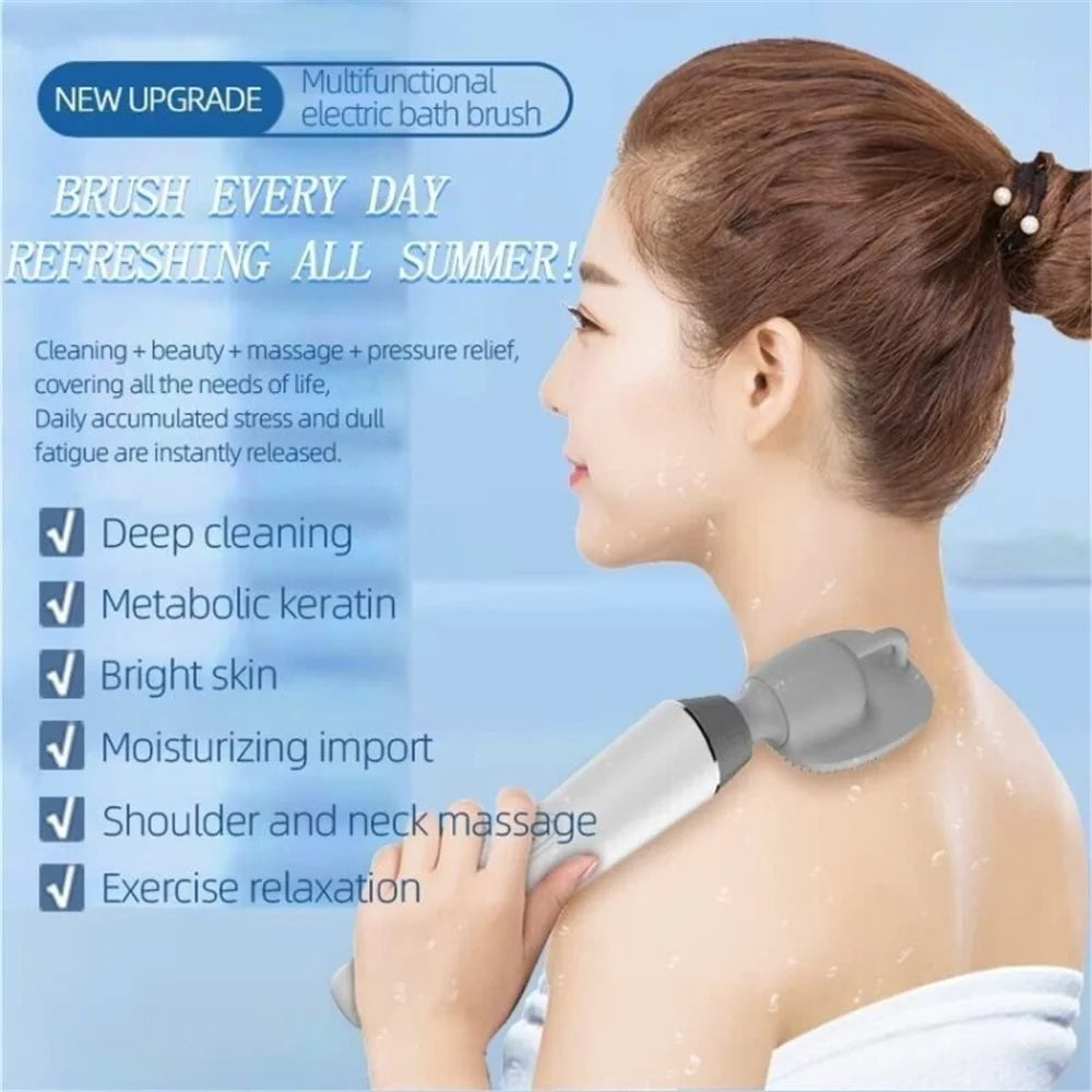 Electric Body Brush 5 Modes IPX6 Waterproof Silicone Shower Brush Body for Cleansing Massaging Exfoliating - Black - 4