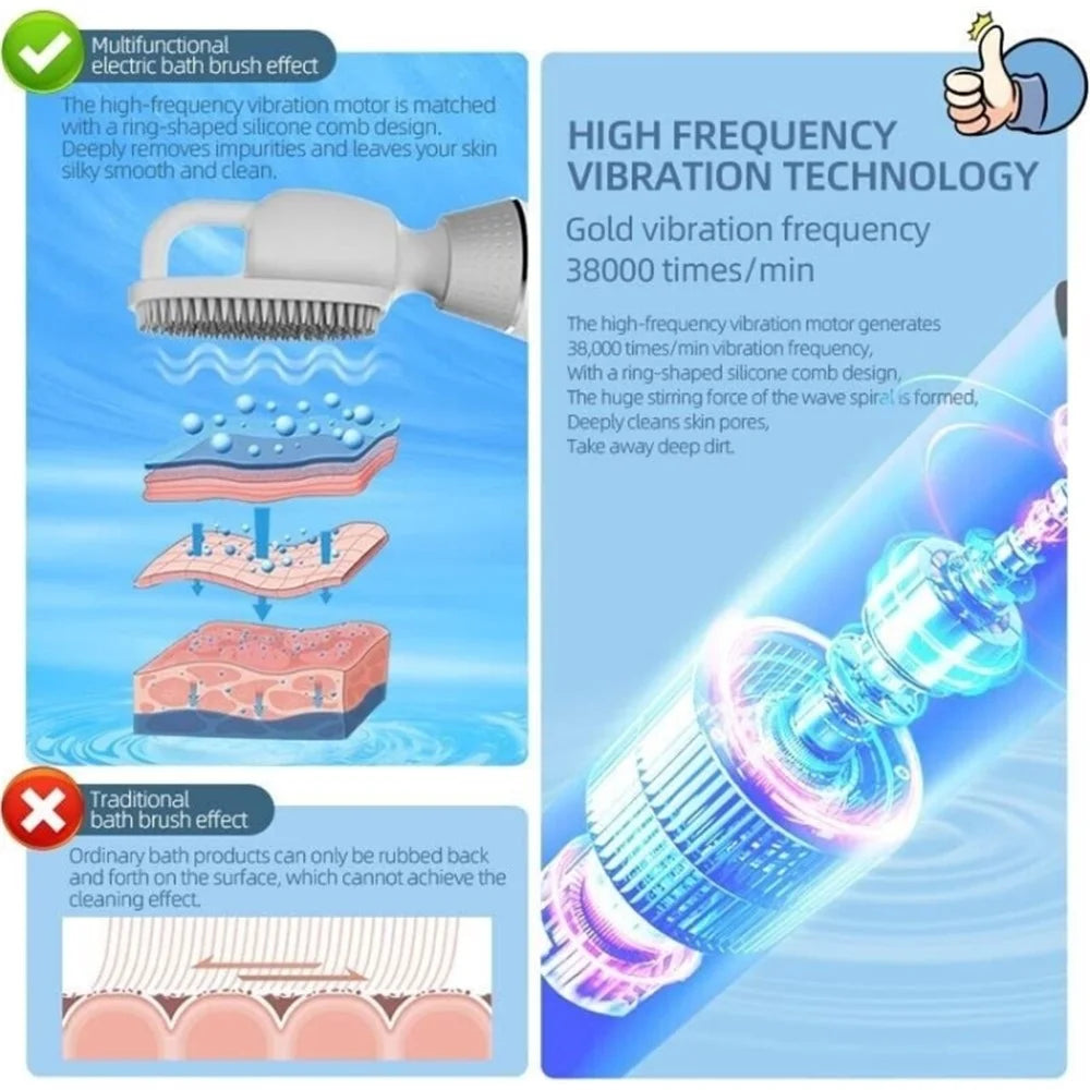 Electric Body Brush 5 Modes IPX6 Waterproof Silicone Shower Brush Body for Cleansing Massaging Exfoliating - Black - 5