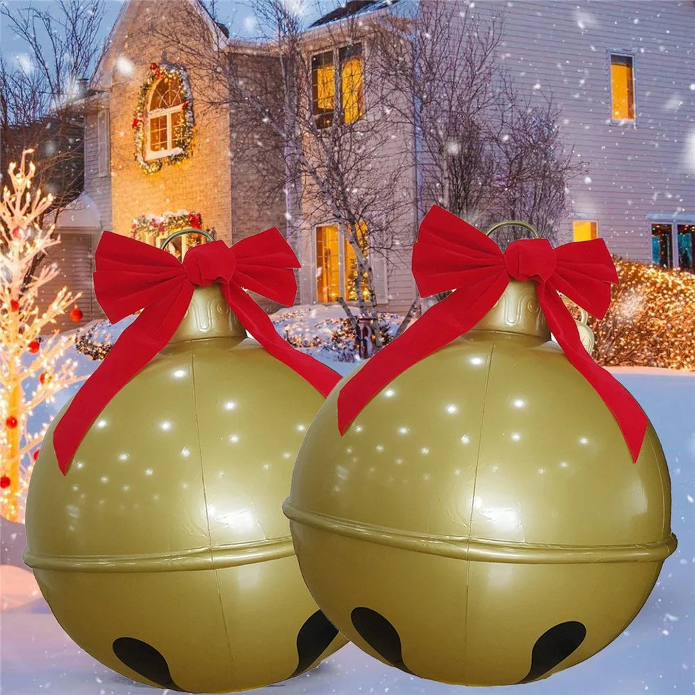 Inflatable Christmas Ball Hanging Ornament for Outdoor Yard Party Xmas Tree Decoration Gift - Bowknot Bell / PVC - 4