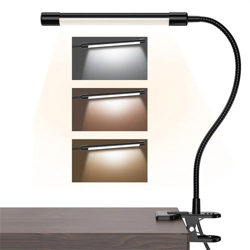 LED Desk Lamp Eye-Care for Students Dorm Bedroom Reading USB Clamp Flexible Gooseneck Night Light 3 Color Modes - 1