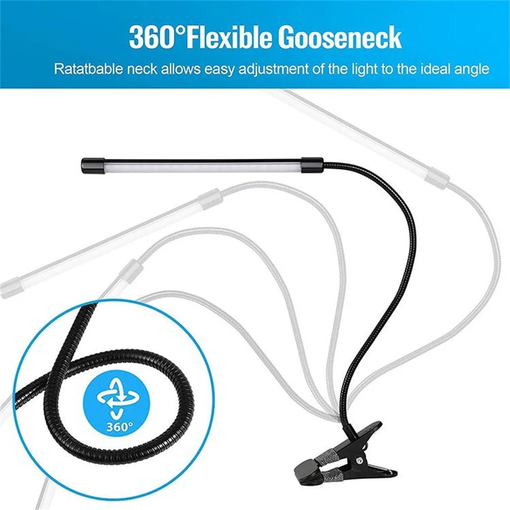 LED Desk Lamp Eye-Care for Students Dorm Bedroom Reading USB Clamp Flexible Gooseneck Night Light 3 Color Modes - 2