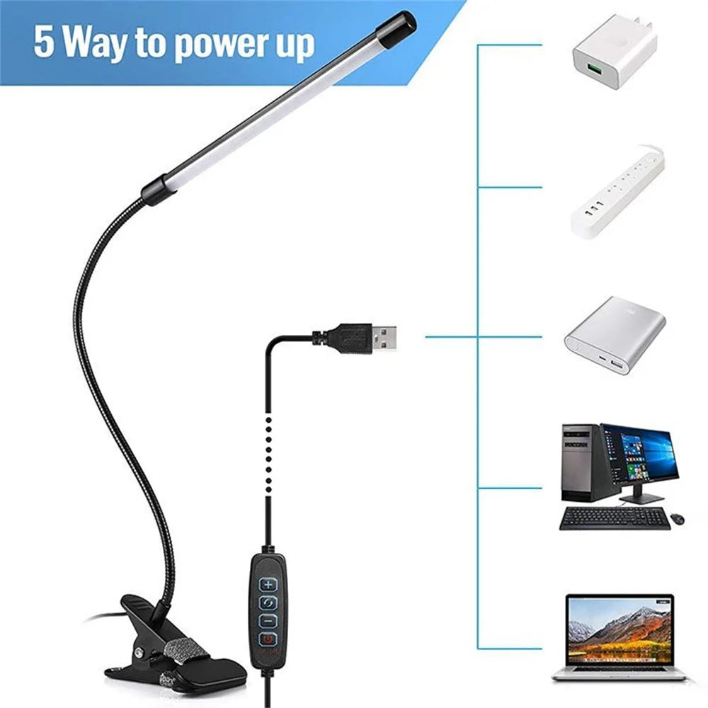 LED Desk Lamp Eye-Care for Students Dorm Bedroom Reading USB Clamp Flexible Gooseneck Night Light 3 Color Modes - 3