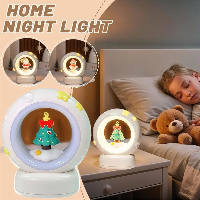 Stars Design Christmas Night Light Adjustable Brightness Touch Control Bedside Lamp Nursery Decor - Red Santa - 3