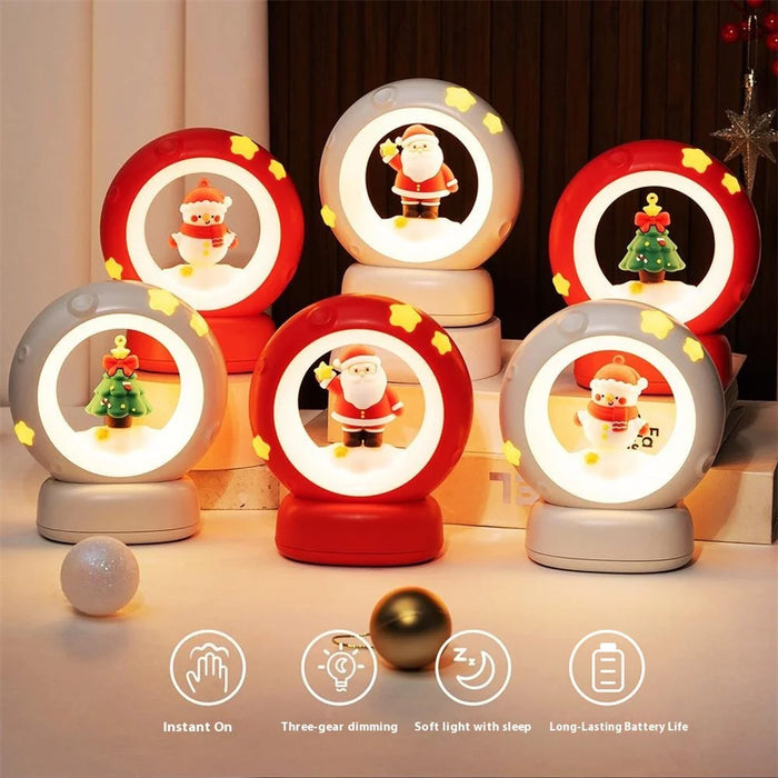 Stars Design Christmas Night Light Adjustable Brightness Touch Control Bedside Lamp Nursery Decor - Red Santa - 4