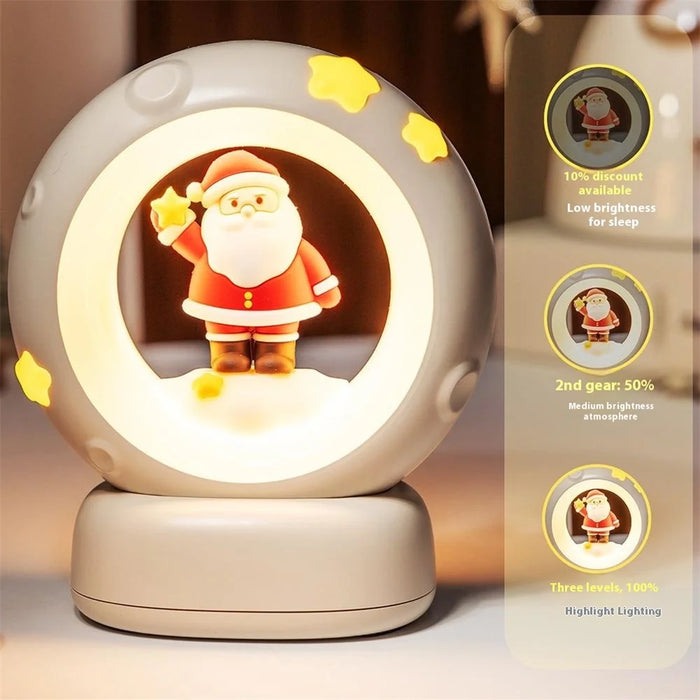 Stars Design Christmas Night Light Adjustable Brightness Touch Control Bedside Lamp Nursery Decor - Red Santa - 5