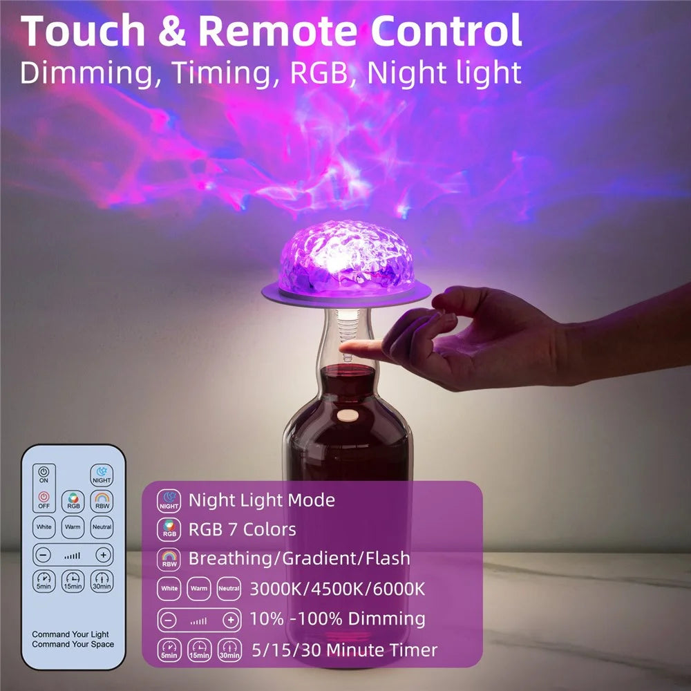 WBL001-W RGB Projection Bedside Table Lamp Remote Control Bottle Light Decorative Ambient Night Light - 6