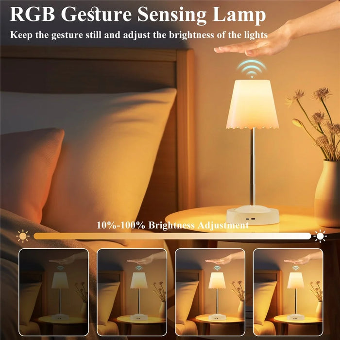 HDT001 USB Rechargeable RGB Desk Lamp Adjustable Height Gesture Sensing Dimmable Bedside Night Light - White - 2
