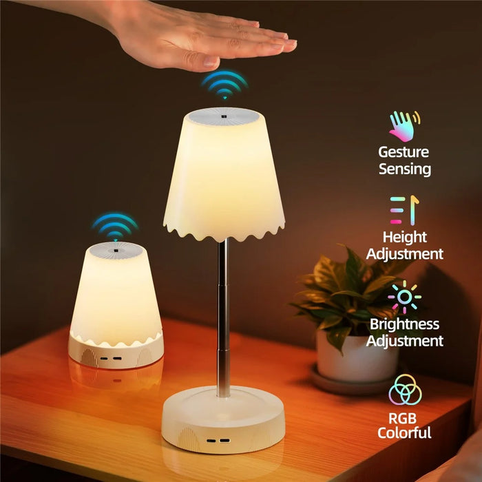 HDT001 USB Rechargeable RGB Desk Lamp Adjustable Height Gesture Sensing Dimmable Bedside Night Light - White - 3