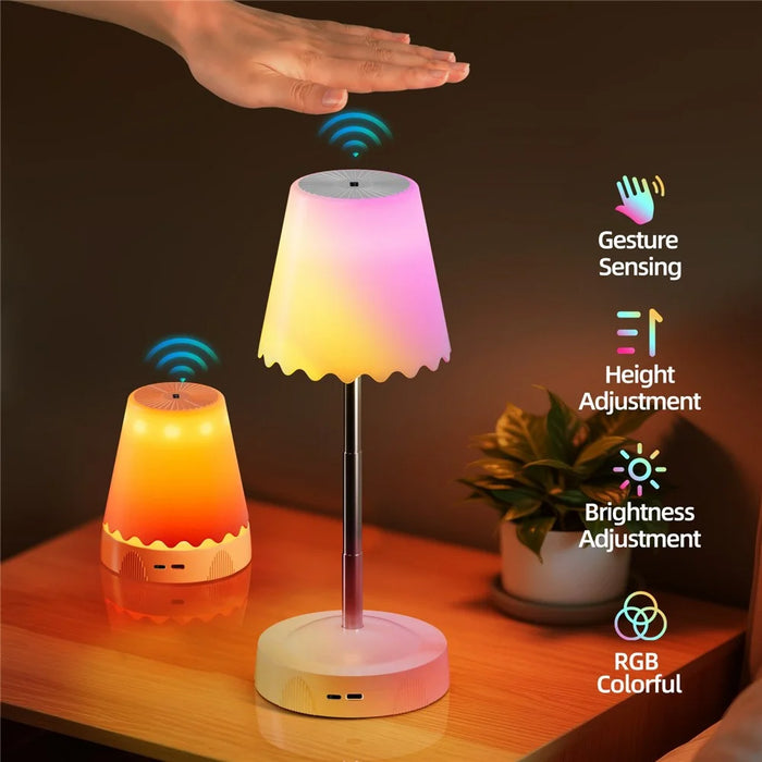 HDT001 USB Rechargeable RGB Desk Lamp Adjustable Height Gesture Sensing Dimmable Bedside Night Light - White - 4