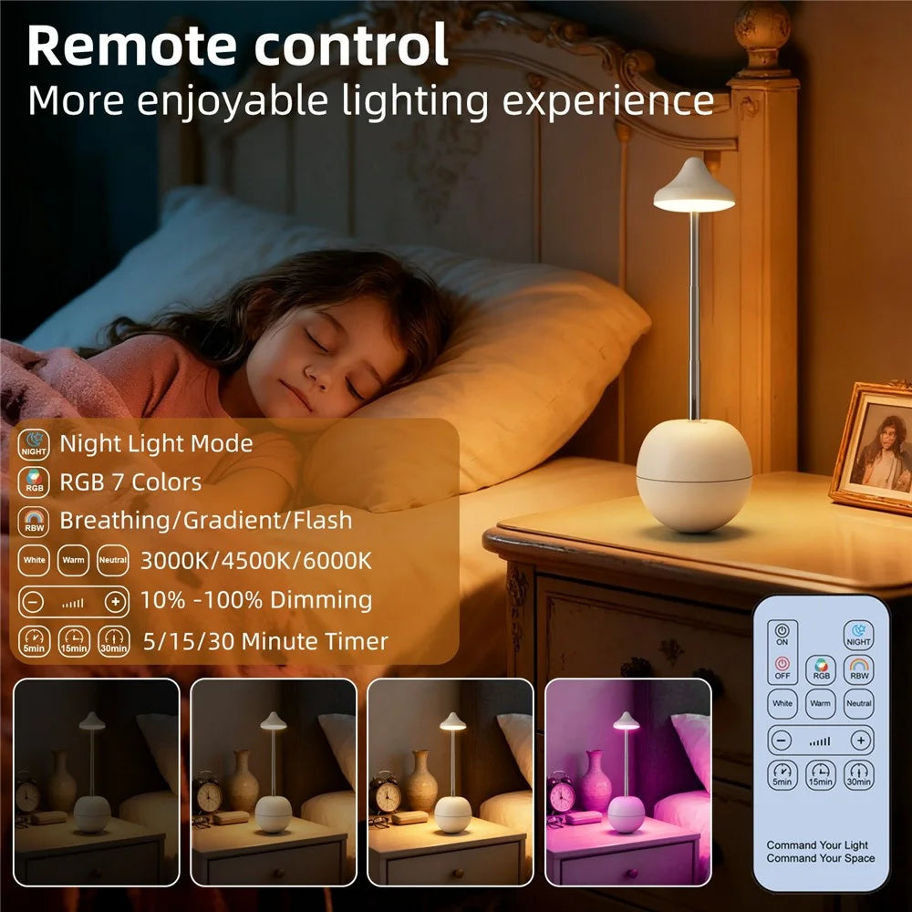 RPT001 Tumbler Design LED Bedside Lamp Adjustable Height Touch Control Table Light with Remote - White - 3