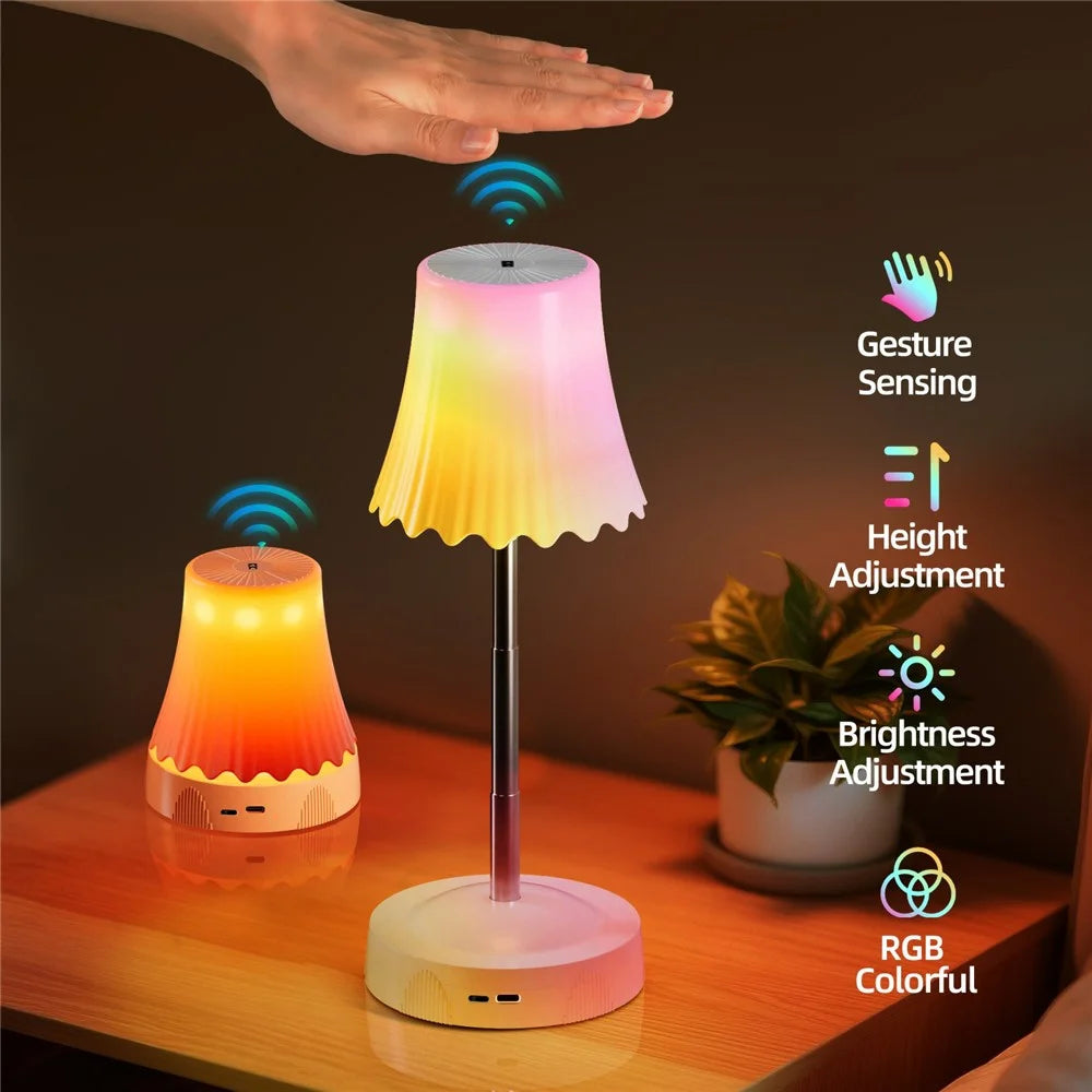 HDT002 Gesture Sensor RGB Ambient Light Adjustable Height Dimmable Bedside Lamp USB Rechargeable Night Light - White - 3