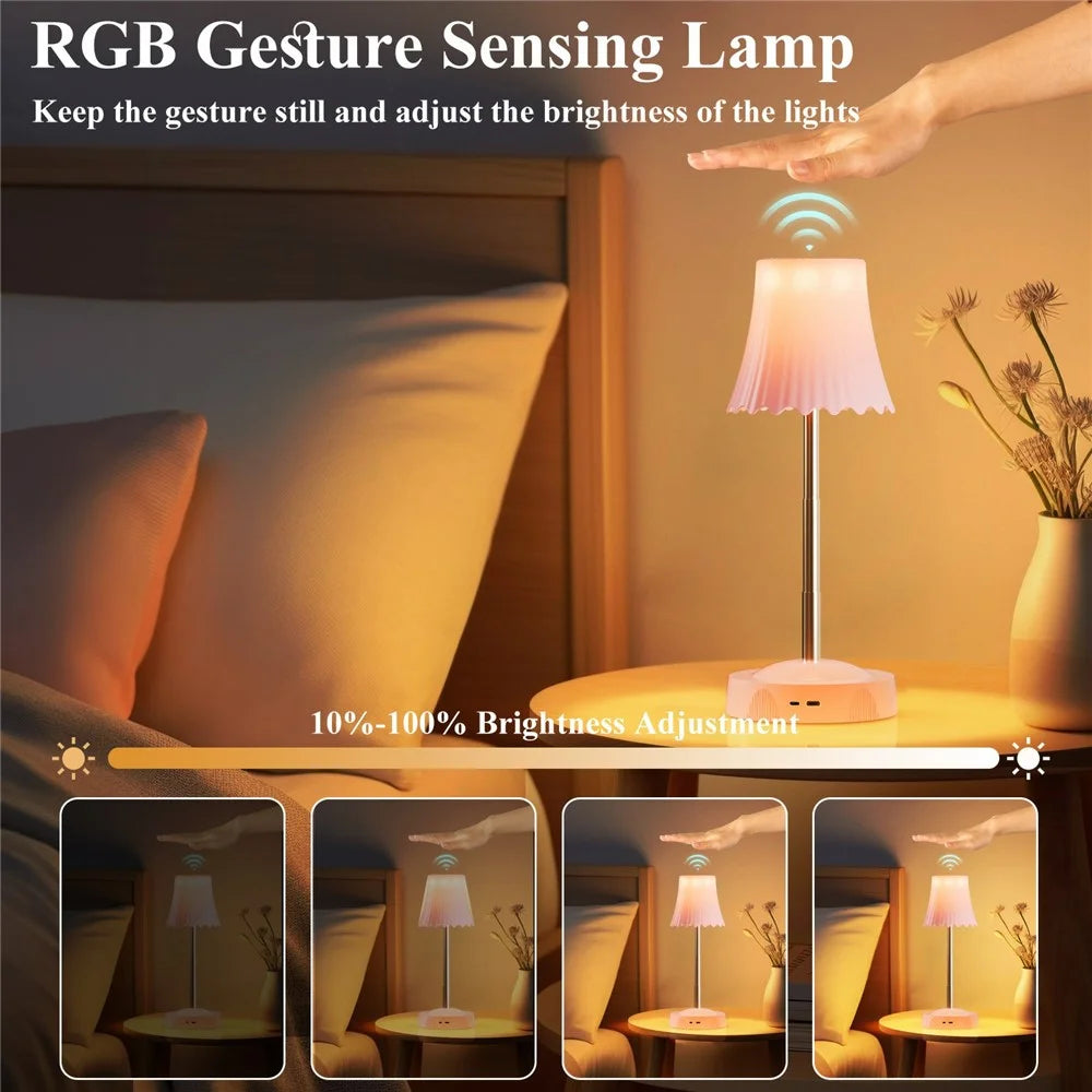 HDT002 Gesture Sensor RGB Ambient Light Adjustable Height Dimmable Bedside Lamp USB Rechargeable Night Light - White - 4