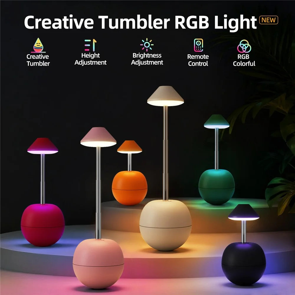 RPT002 Tumbler Design LED Night Light Adjustable Height Decorative Table Lamp Bedside Mood Lighting with Remote - White - 4