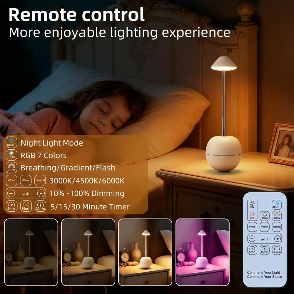 RPT002 Tumbler Design LED Night Light Adjustable Height Decorative Table Lamp Bedside Mood Lighting with Remote - White - 5