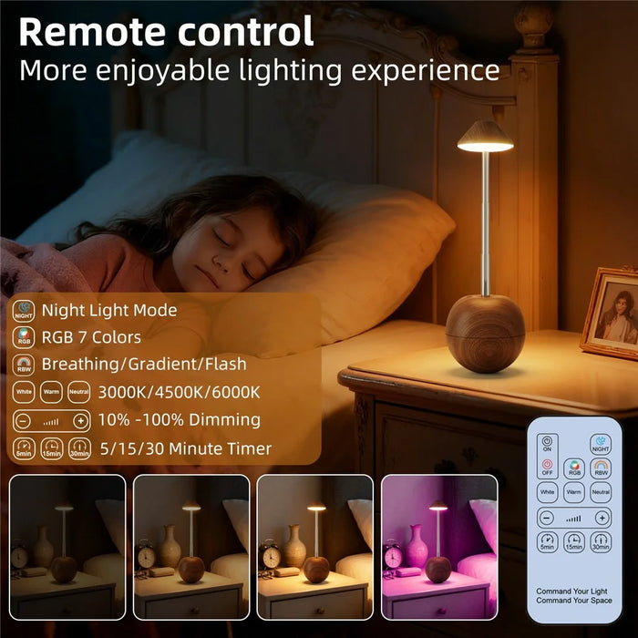 RPT002 Wood Grain Tumbler Design LED Night Light Adjustable Height Decorative Table Lamp Bedside Mood Lighting with Remote - Walnut - 3