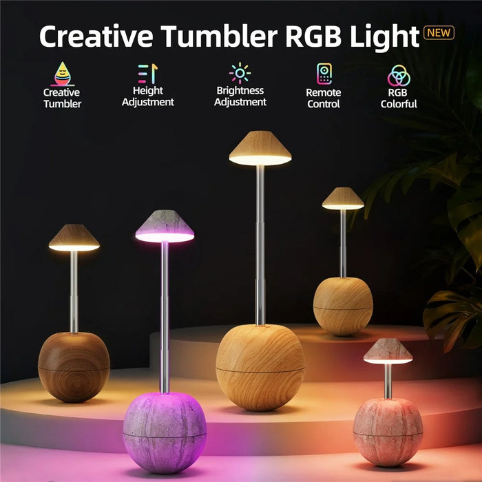 RPT002 Wood Grain Tumbler Design LED Night Light Adjustable Height Decorative Table Lamp Bedside Mood Lighting with Remote - Walnut - 4