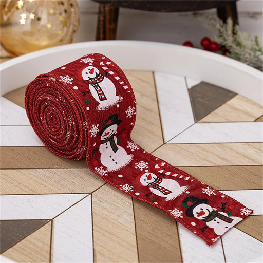 Christmas Ribbon Snowman Woven Tape Holiday Tree Decoration Gift Wrapping Trim for Festive Home Decor - Red - 2