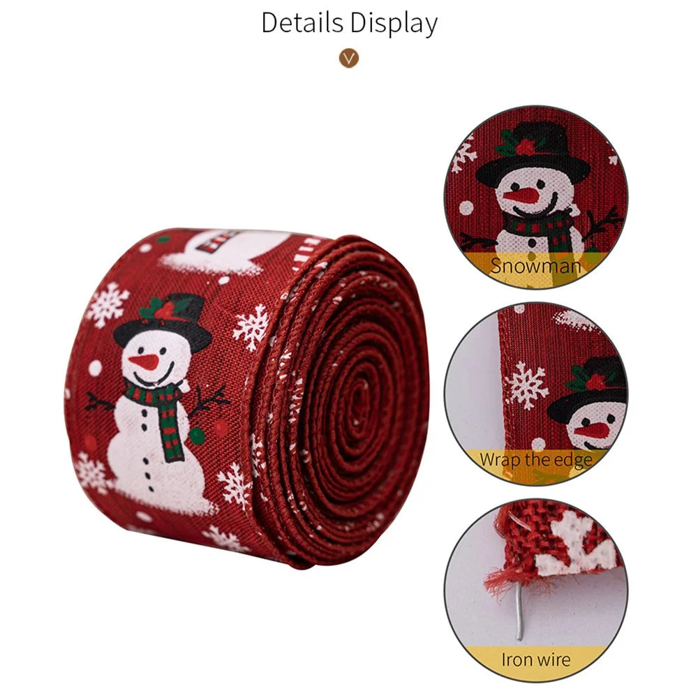Christmas Ribbon Snowman Woven Tape Holiday Tree Decoration Gift Wrapping Trim for Festive Home Decor - Red - 3