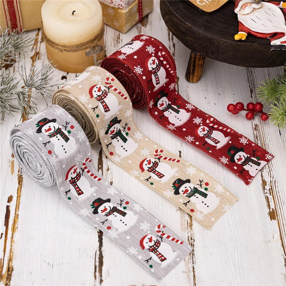 Christmas Ribbon Snowman Woven Tape Holiday Tree Decoration Gift Wrapping Trim for Festive Home Decor - Red - 5