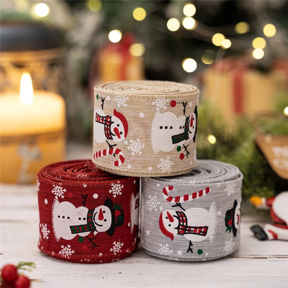 Christmas Ribbon Snowman Woven Tape Holiday Tree Decoration Gift Wrapping Trim for Festive Home Decor - Red - 6