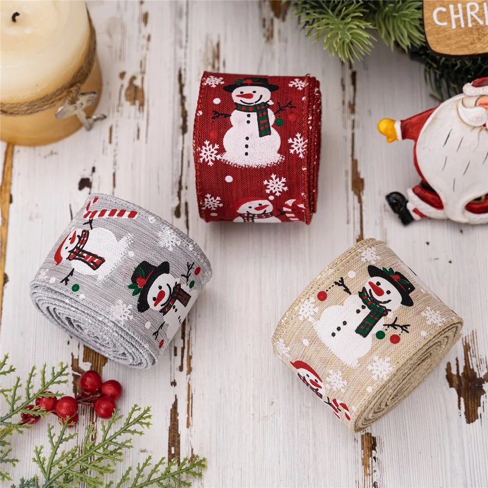 Christmas Ribbon Snowman Woven Tape Holiday Tree Decoration Gift Wrapping Trim for Festive Home Decor - Red - 7