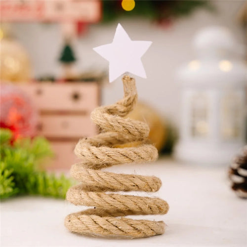 Christmas Tree Wooden Bead Tabletop Decoration Gift Creative Wood Desktop Ornament for Home / Office Holiday Decor - Jute Rope - 1
